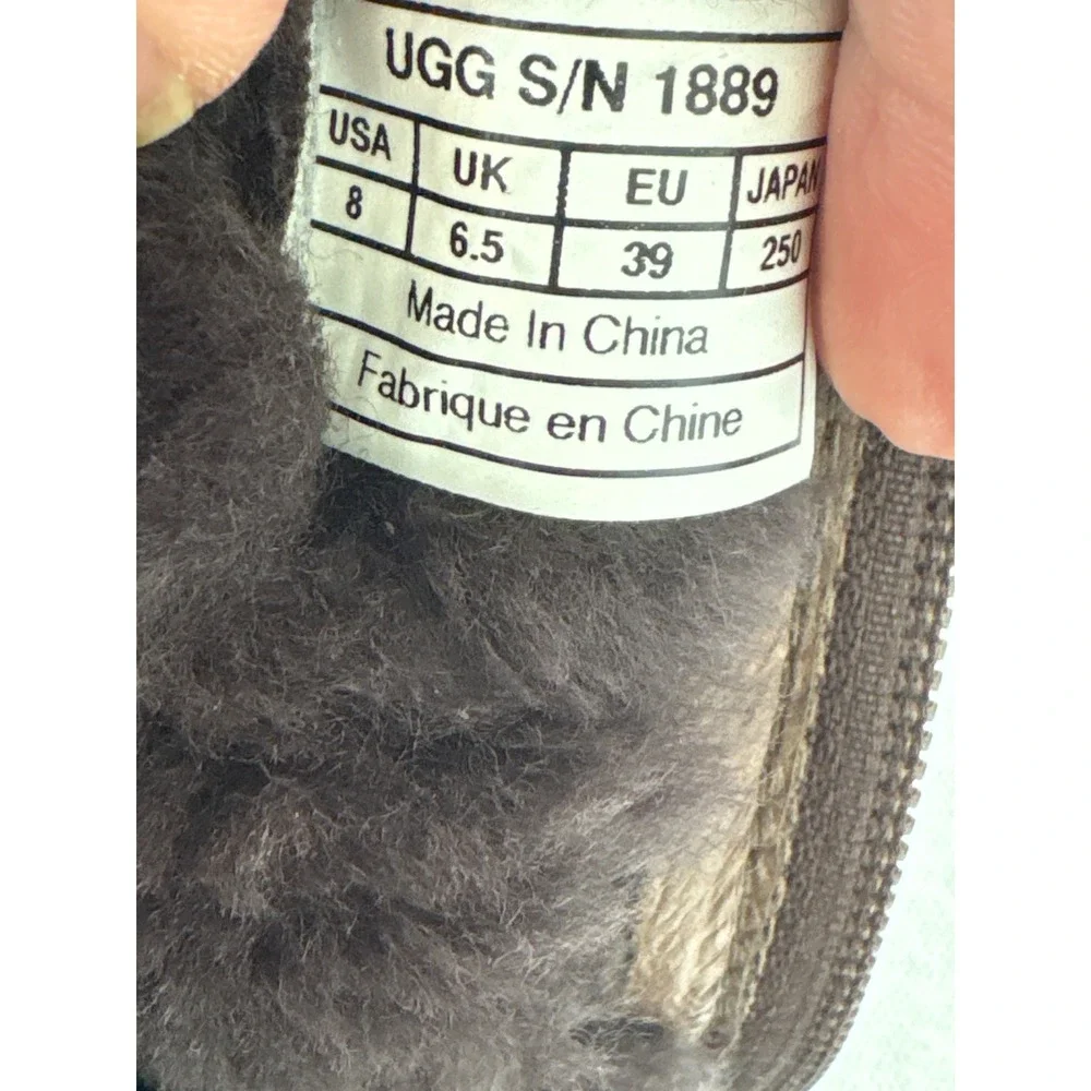 UGG Australia Brown Suede Shearling Lined Side Zip Mid Calf Boots Women 8